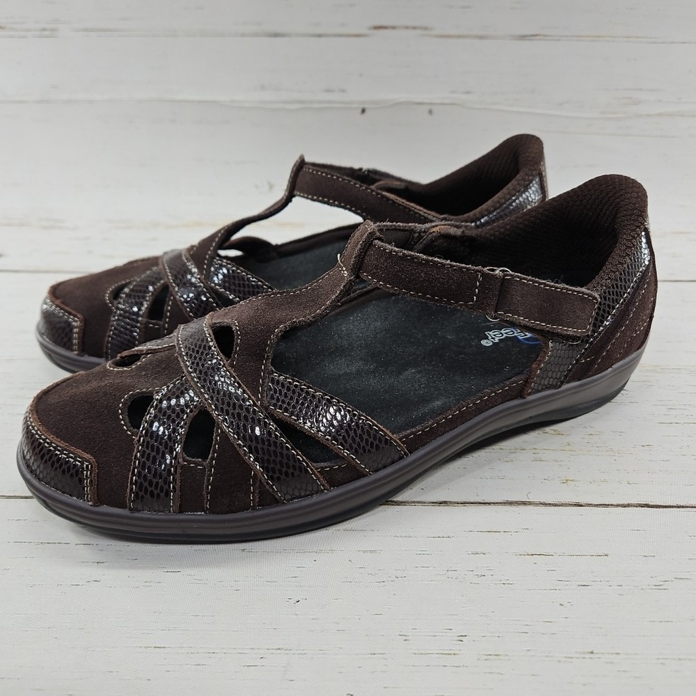Orthofeet Juno Mary Jane Shoes 9B Chocolate Leather Snake Print Orthopedic 860